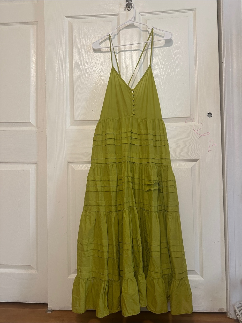 Devotion TWINS Olive Green Tiered Maxi Dress with Crossback Spaghetti Straps